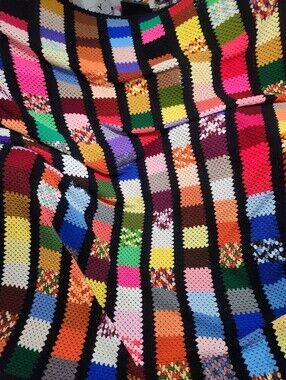 Vintage Handmade Granny Square Blanket Crochet King 120" Cottage Country Clean